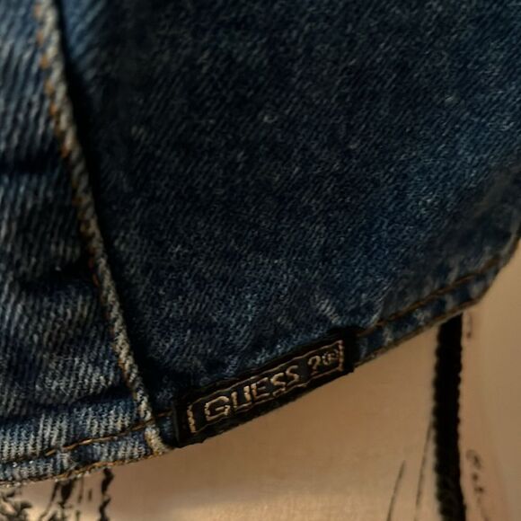 Vintage Guess Blue Distressed Denim Button Closure Crop Top Boho Festival - Picture 8 of 10